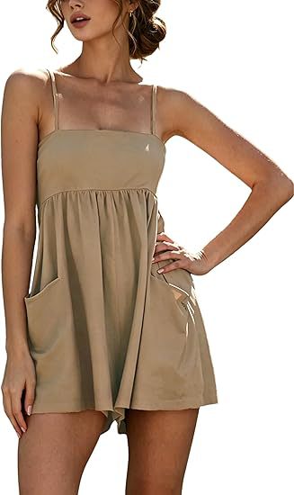 Spaghetti Strap Babydoll Romper with Pockets