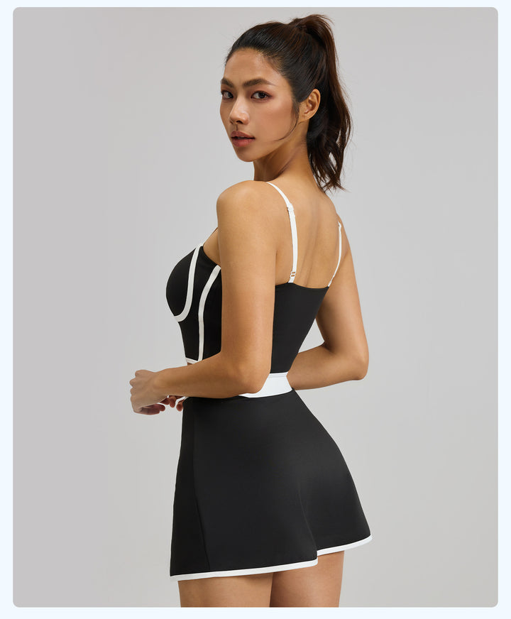 Black Contrast Trim 2-Piece Tennis Outfit