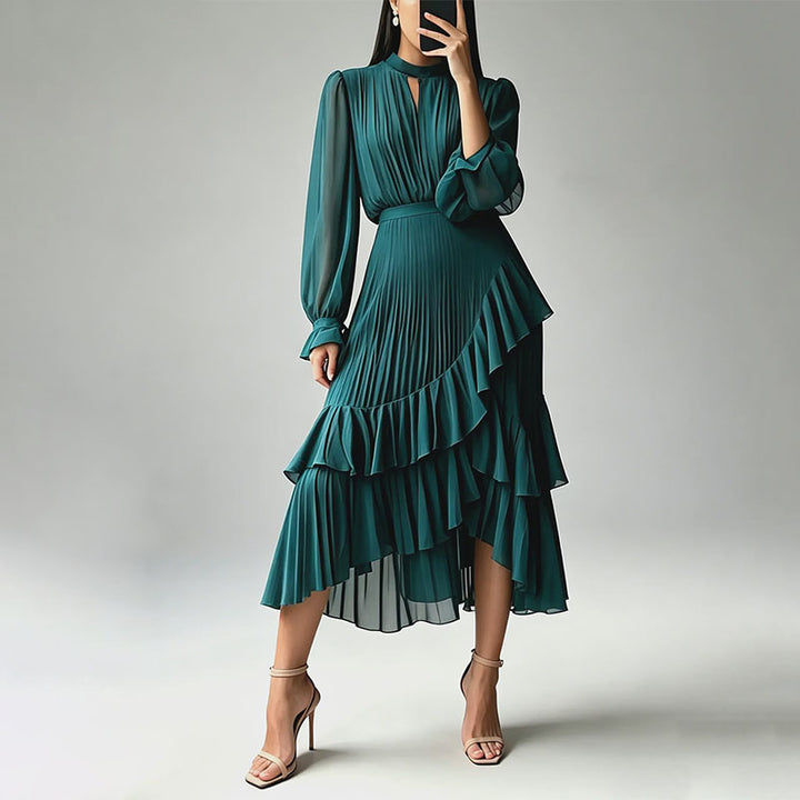 Long-sleeved irregular layered dress