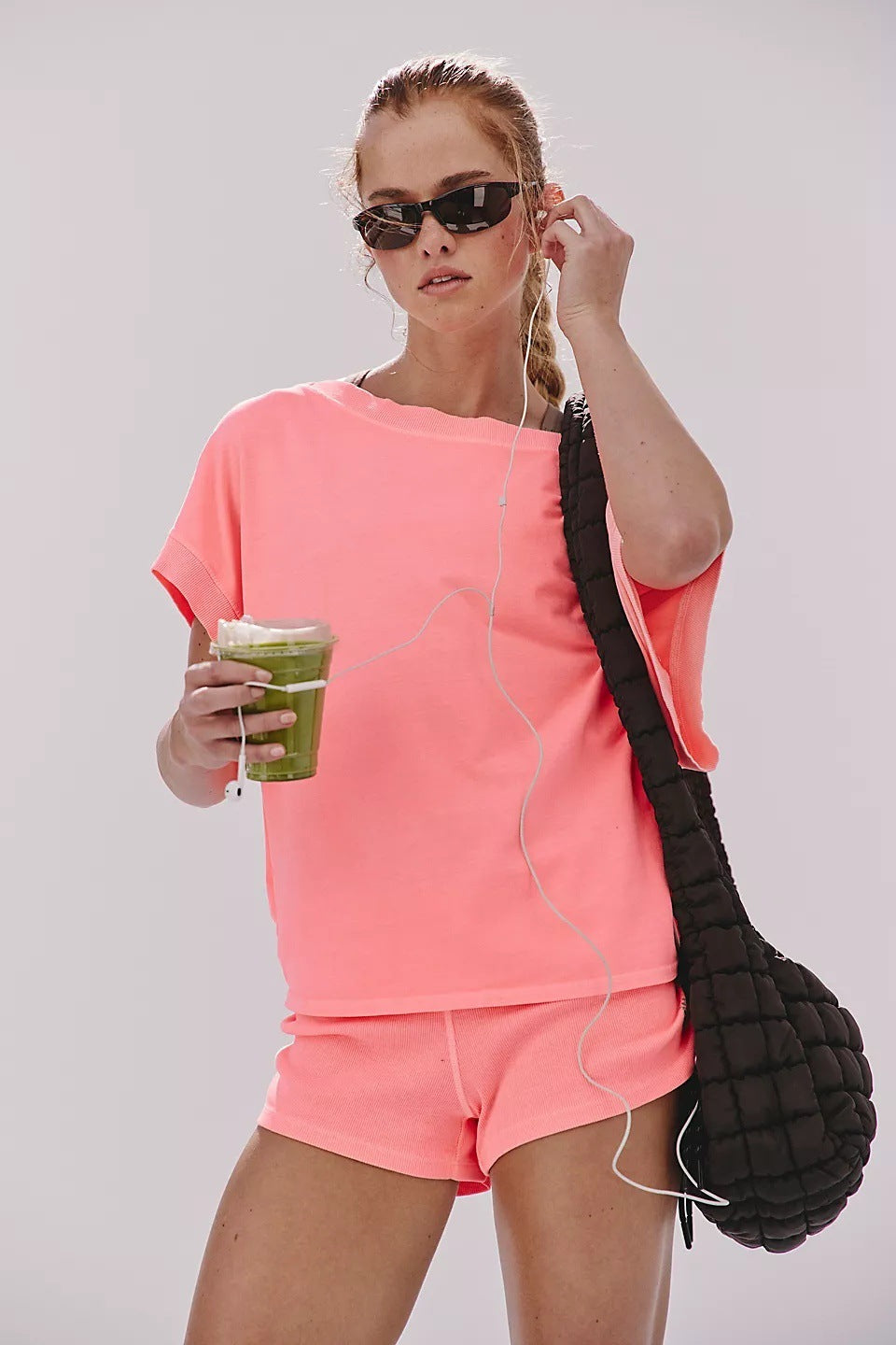 Color-Block Cropped Tee &amp;amp; Low-Rise Shorts Two-Piece Set