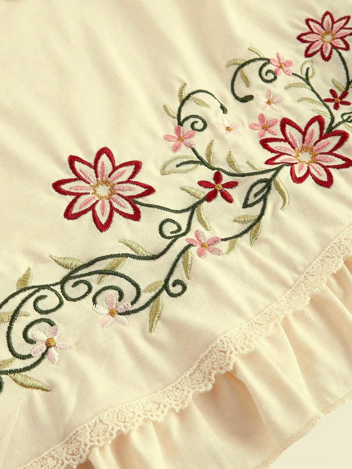 Embroidered Lace Trim Cami Top, Boho Peplum Spaghetti Strap Tank