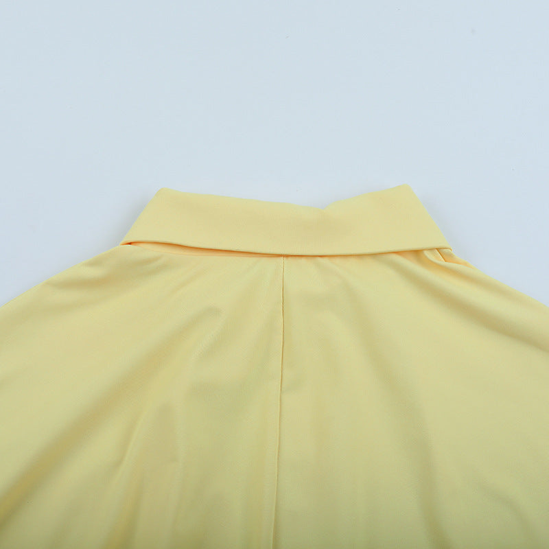 Yellow Ruched Long Sleeve Shirt Mini Dress