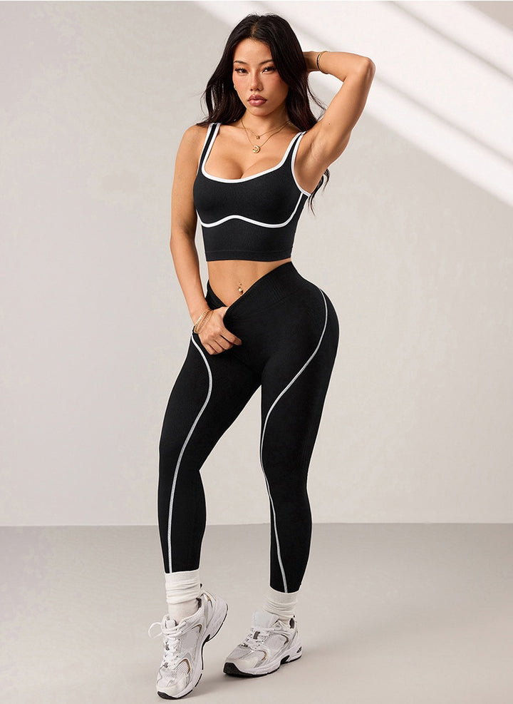 Black White Trim Seamless Workout Set