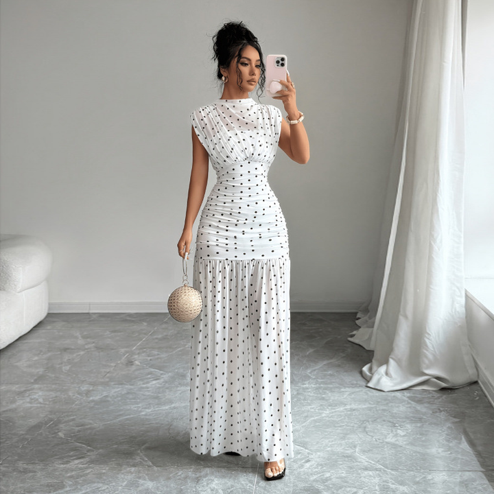 Polka Dot Sleeveless Mermaid Maxi Dress