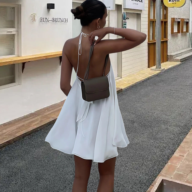 Women Flowy Sleeveless Deep V Backless Mini Dress