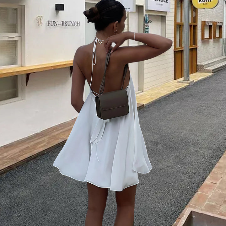 Women Flowy Sleeveless Deep V Backless Mini Dress