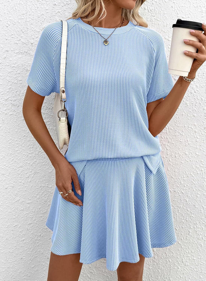 Blush Ribbed 2-Piece Short Sleeve Top &amp;amp; Skirt Set