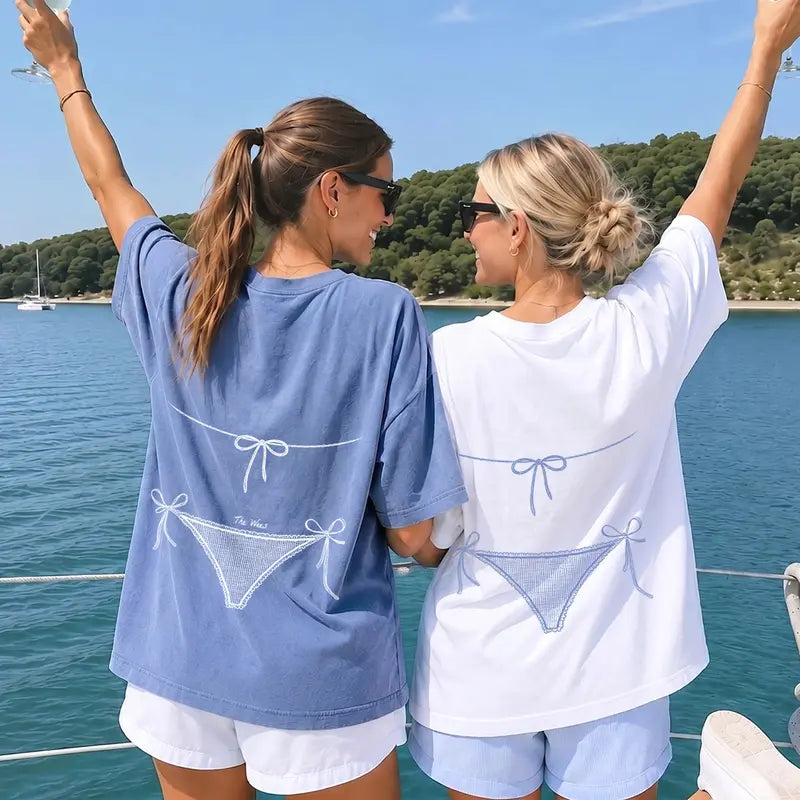 Oversized Bikini Print Beach Cover-Up T-Shirt