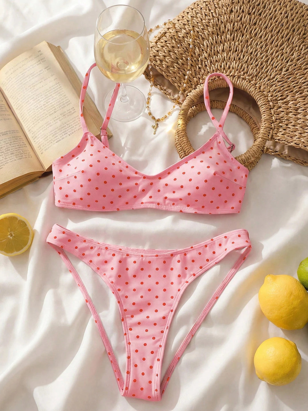 Pink &amp; Red Polka Dot Minimalist Bikini Set