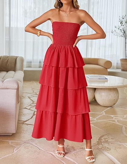 Women Summer Maxi Dress 2026 Casual Boho Sleeveless Spaghetti Strap Smocked Tiered Long Beach Sundresses