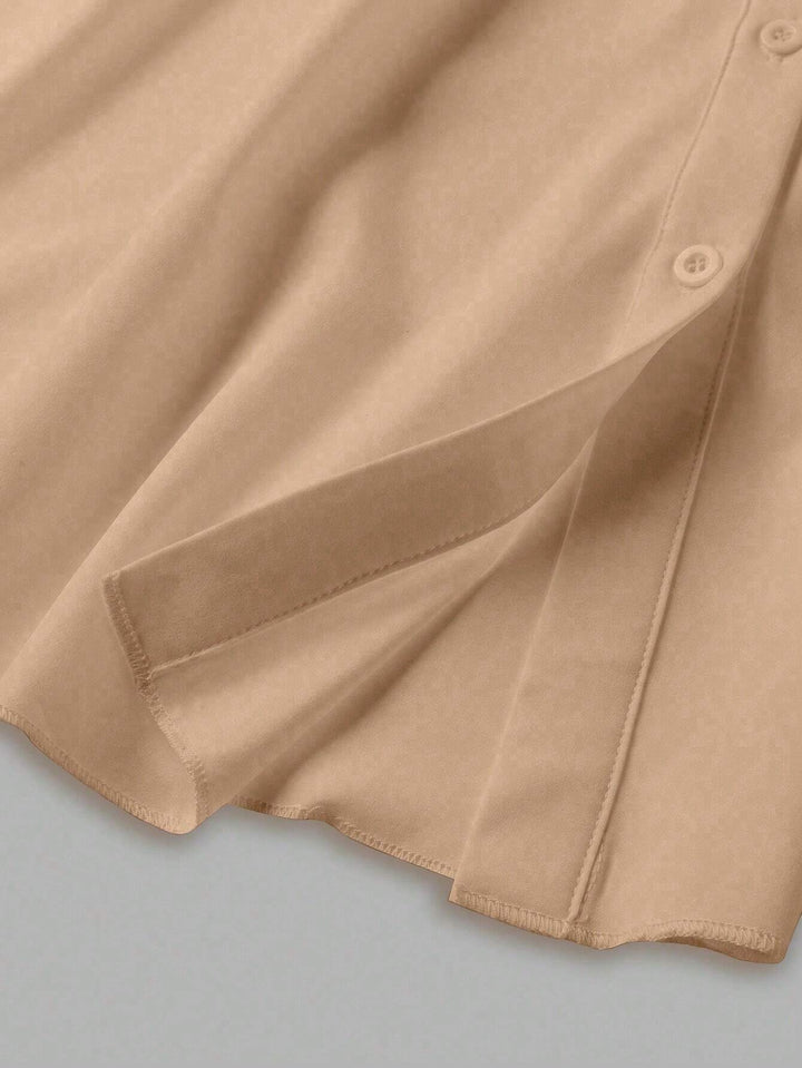 Light Pink Short Sleeve Button-Down Shirt Dress