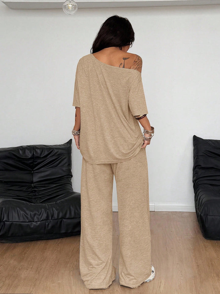 Off-ShoulderTop &amp;amp; Wide Leg Pants Loungewear Set