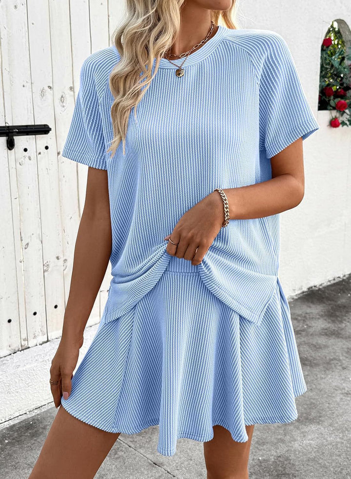 Blush Ribbed 2-Piece Short Sleeve Top &amp;amp; Skirt Set