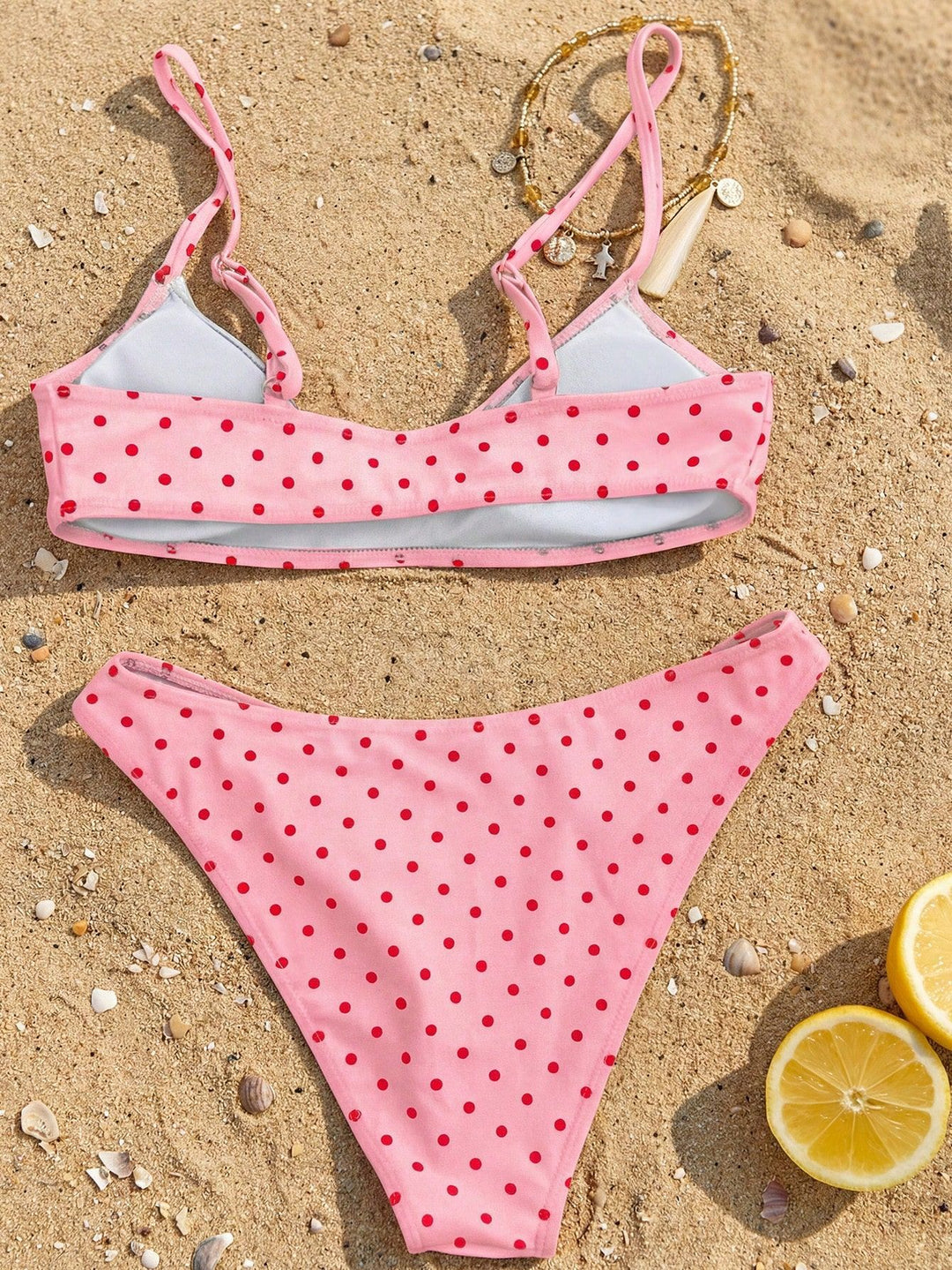 Pink &amp; Red Polka Dot Minimalist Bikini Set