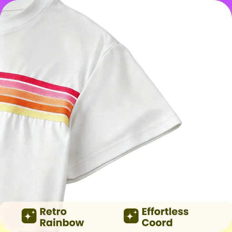 Green Rainbow Stripe Tee &amp;amp; Shorts Loungewear Set