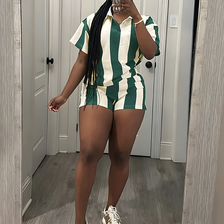 Striped short-sleeve top and shorts set