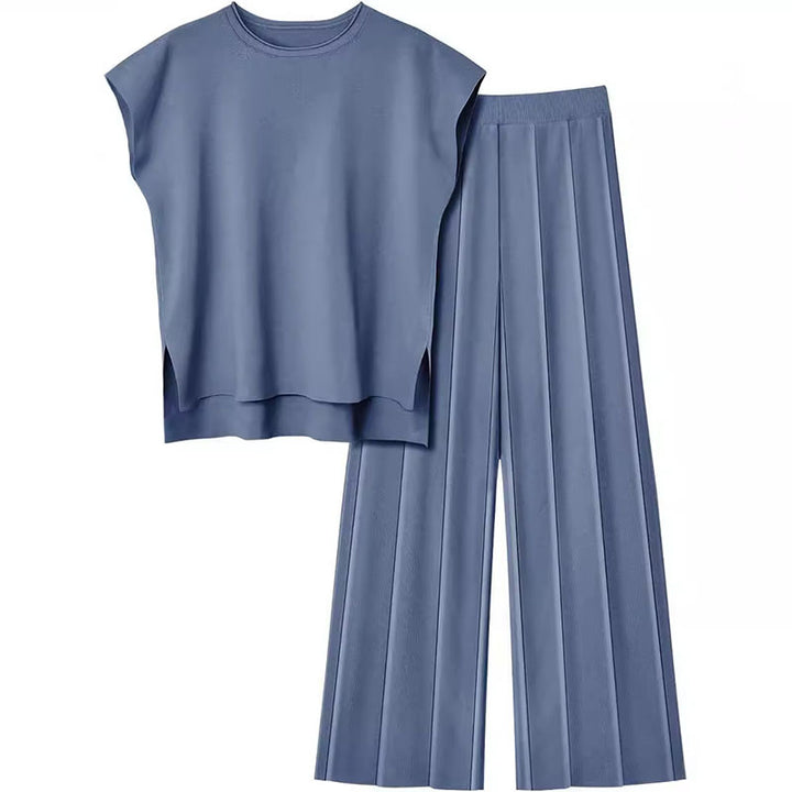 Sleeveless top and wide-leg trousers two-piece set