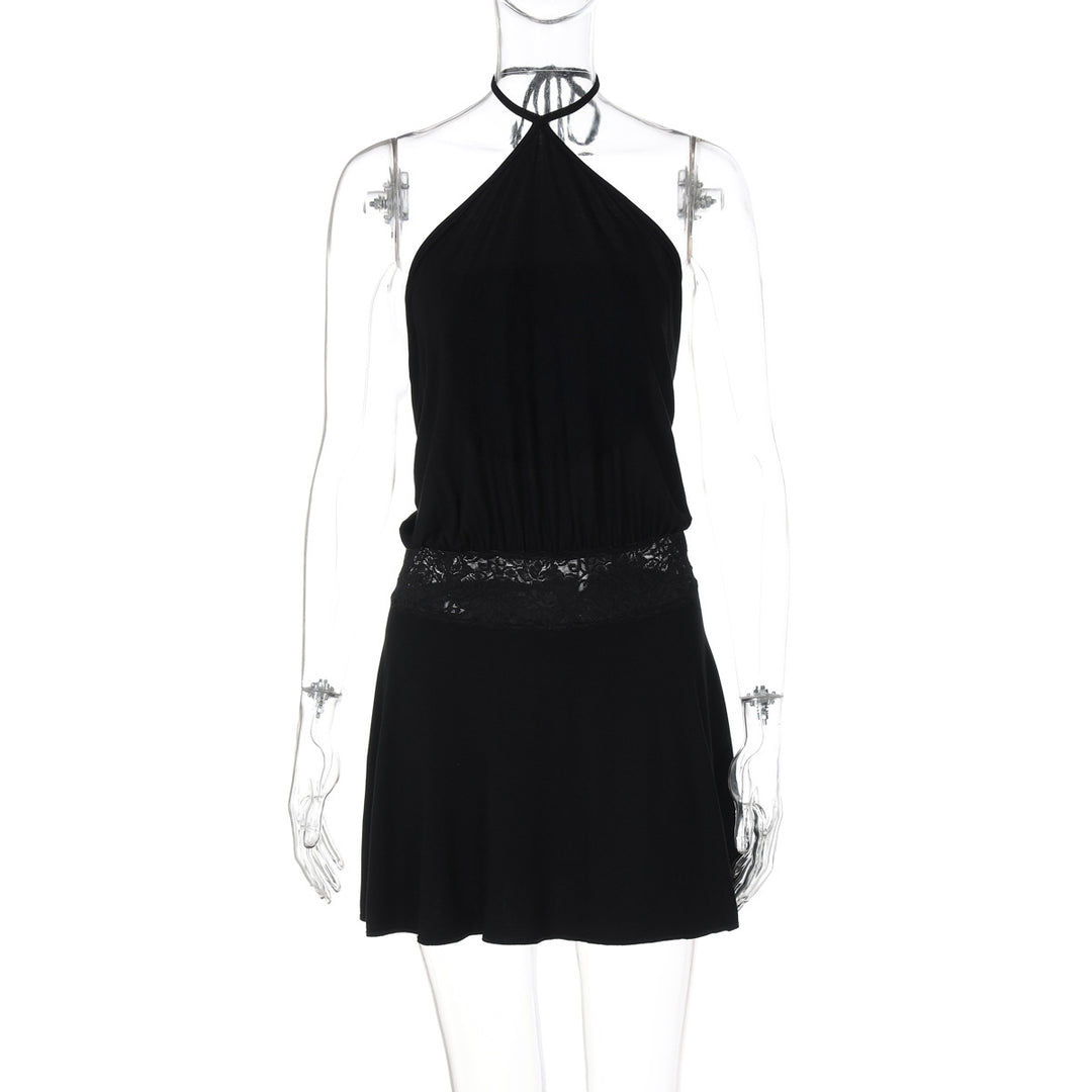 Lace Trim Halter Neck Mini Dress