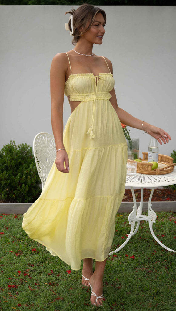 Spaghetti Strap Cutout Tiered Maxi Dress