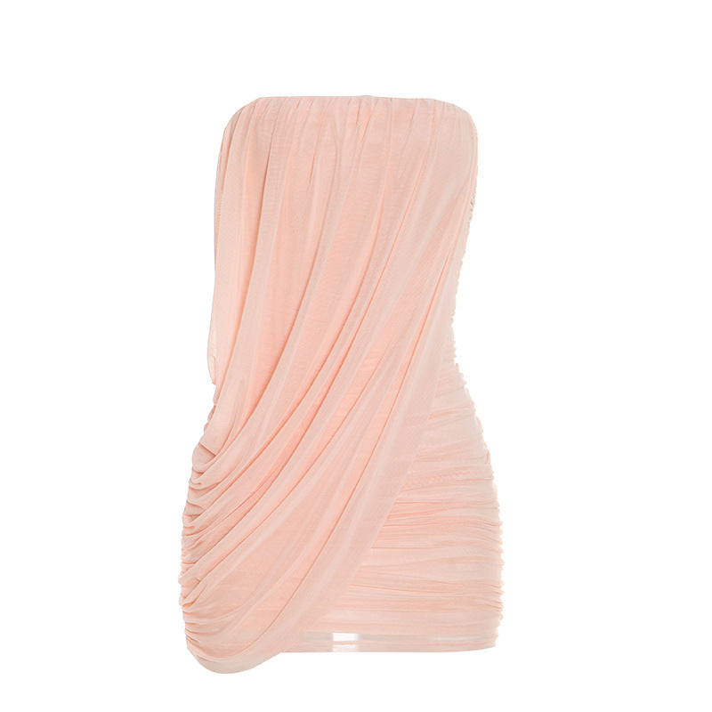 Ruched Mesh Strapless Bodycon Mini Dress