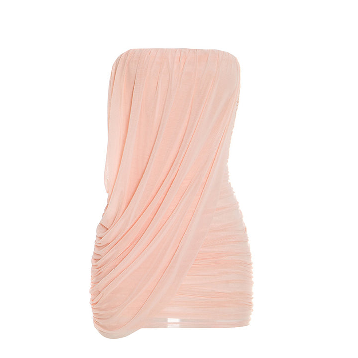 Ruched Mesh Strapless Bodycon Mini Dress