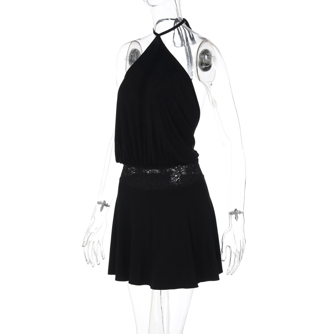 Lace Trim Halter Neck Mini Dress