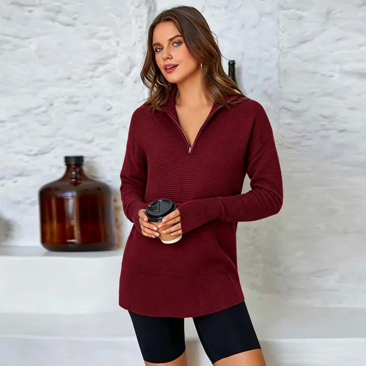 Quarter Zip Collar Knit Sweatshirt