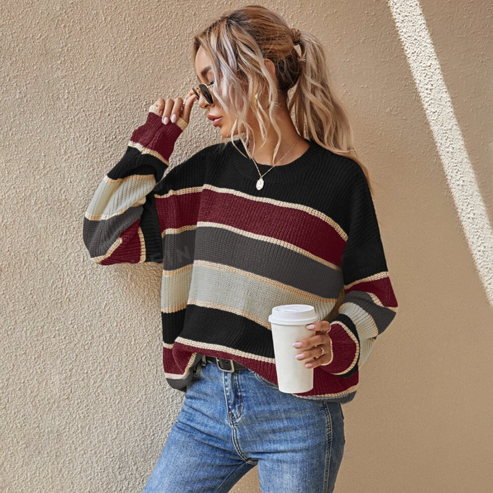 Women Loose Striped Knit Sweater Top
