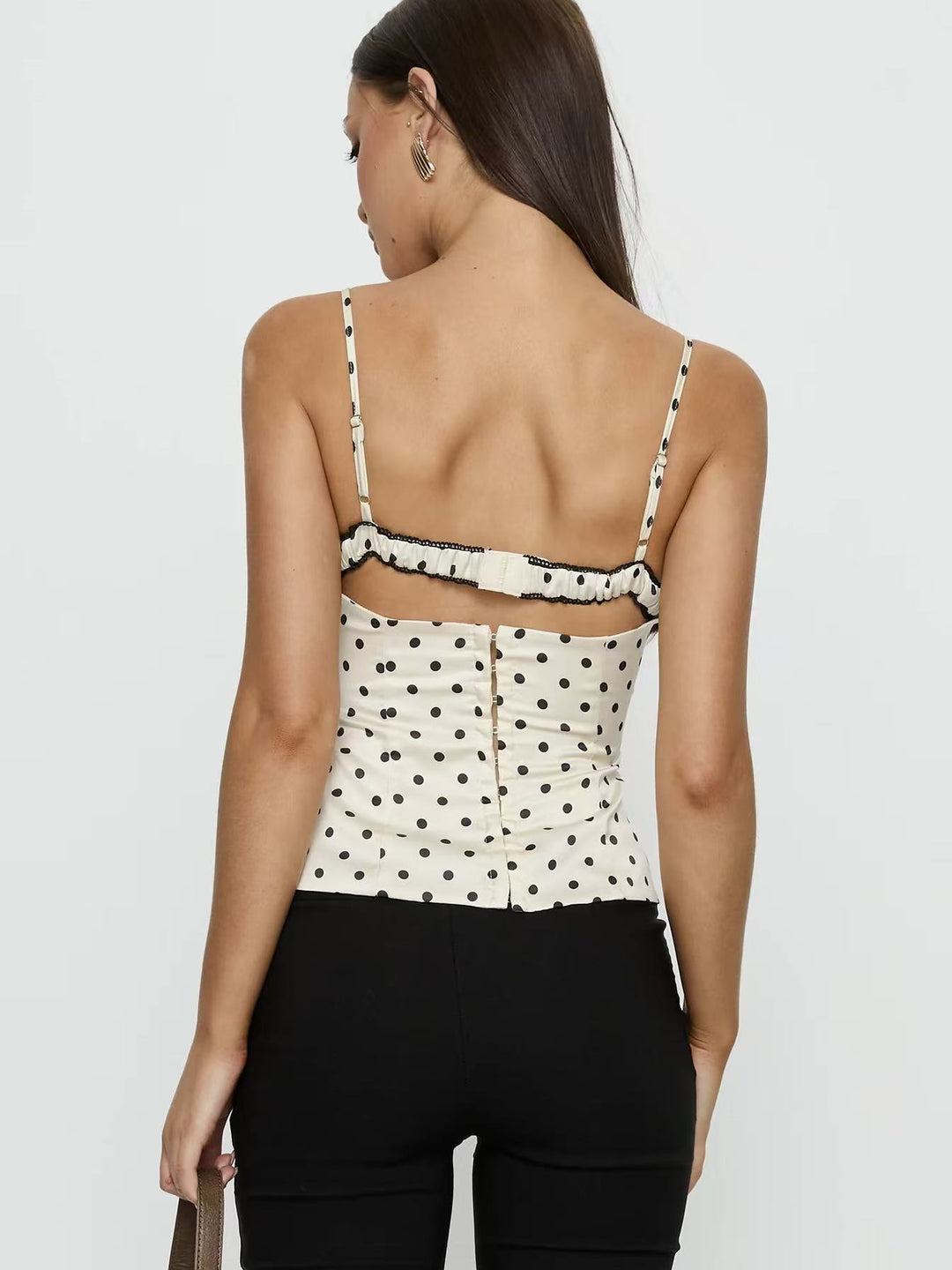 Polka Dot Lace-Trim Corset Cami Top | Vintage Sweetheart Open Back Statement Tank