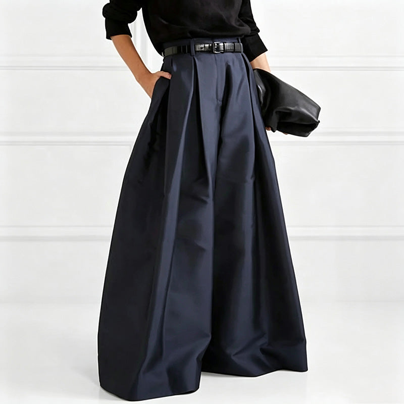 Pleated wide-leg suit trousers