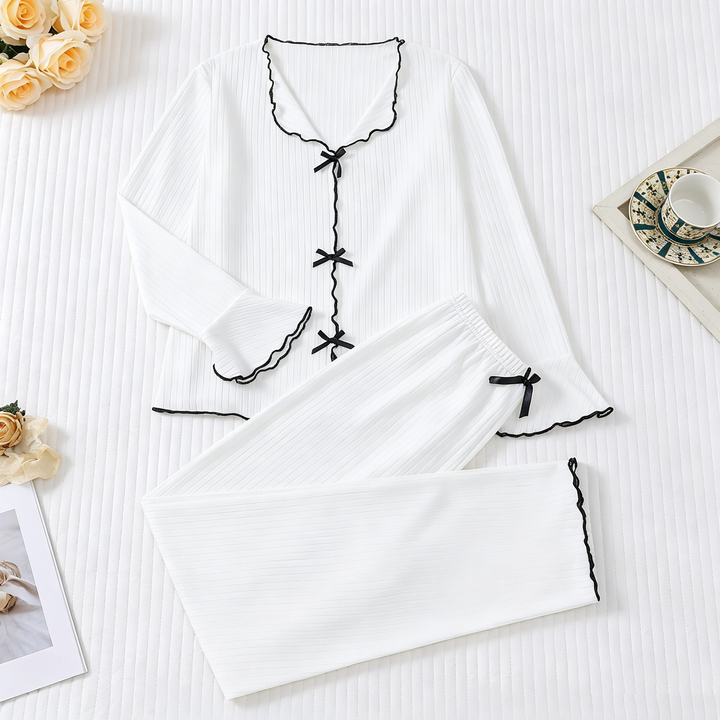 Ruffle Trim Bow Sleepwear Set