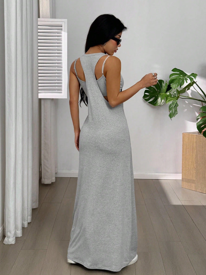 Layered 2-in-1 Cutout Maxi Tank Dress