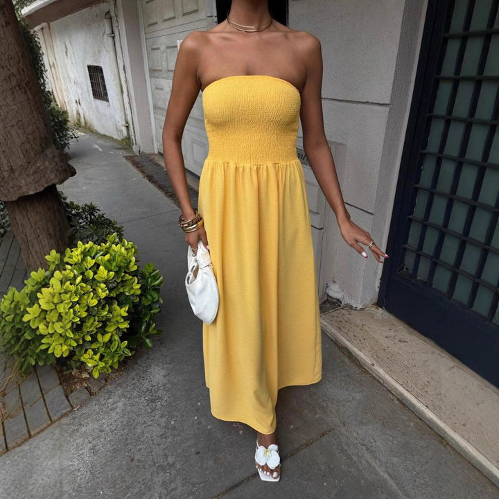 Strapless Linen-Blend Midi Dress | Minimalist Quiet Luxury Sundres