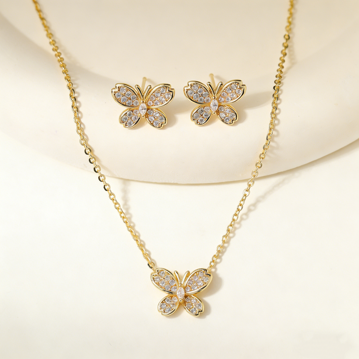 Exquisite Gold Necklace &amp;amp; Earring Set Sparkle—Effortlessly Yours.