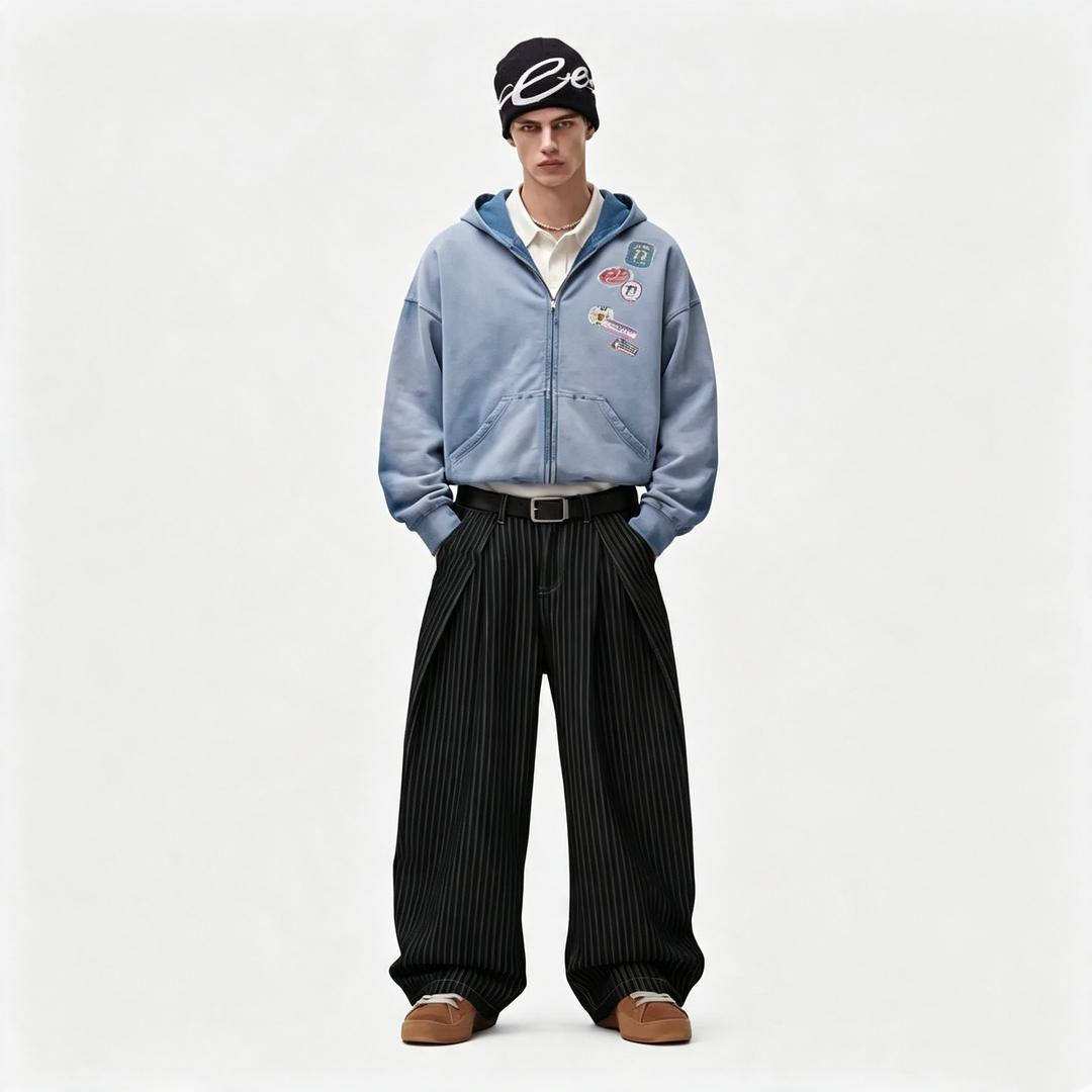 Pin striped loose-fitting lantern pants