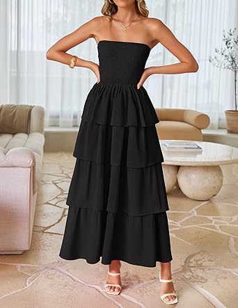 Women Summer Maxi Dress 2026 Casual Boho Sleeveless Spaghetti Strap Smocked Tiered Long Beach Sundresses