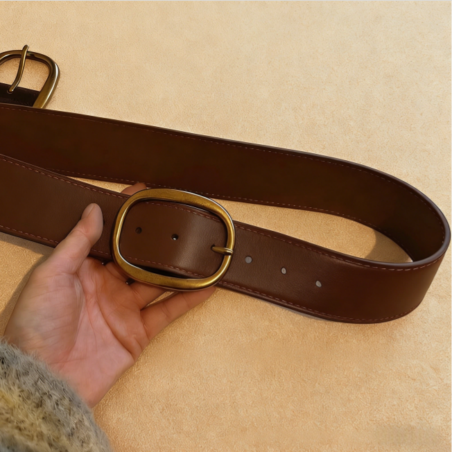 Vintage Suede Belt with Oval Buckle