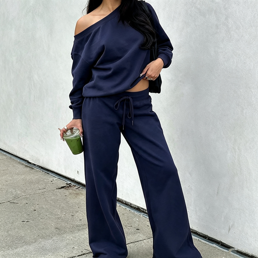 Off-shoulder sporty two-piece set