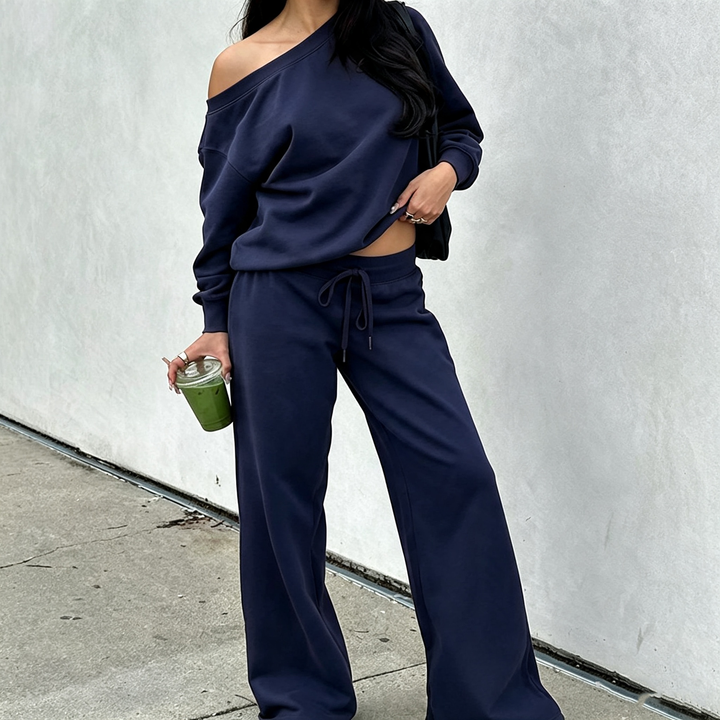 Off-shoulder sporty two-piece set