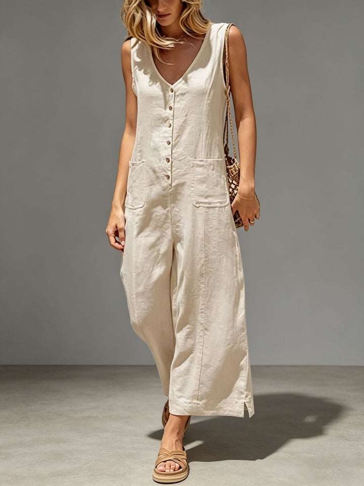 Sleeveless Linen Blend Jumpsuit | Effortless Parisian Chic One-Piece Essential