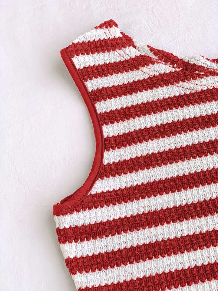Red &amp;amp; White Striped Knit Off-Shoulder Two-Piece Romper Set