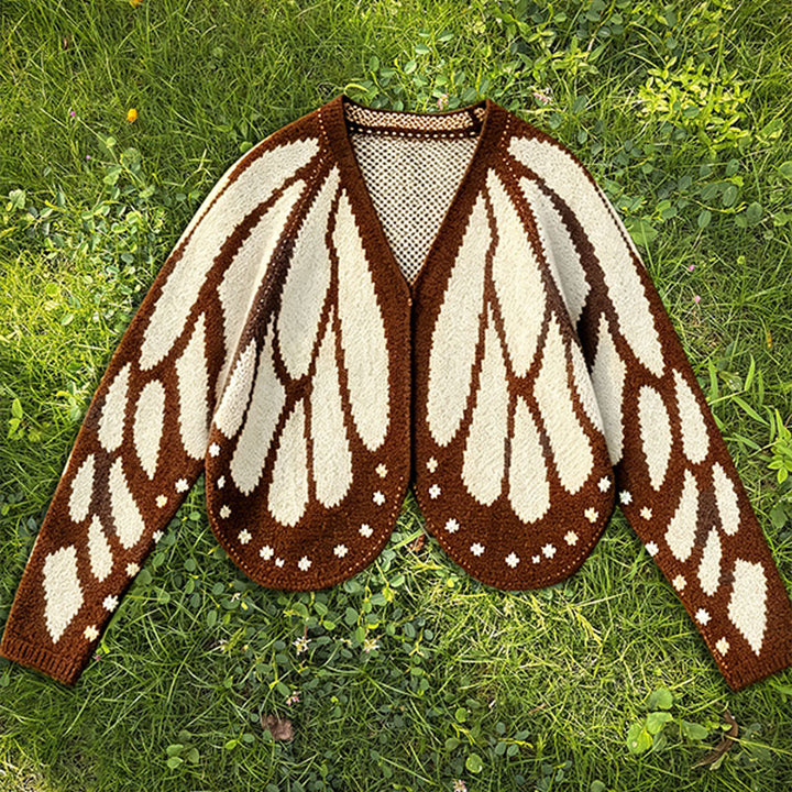 Butterfly-pattern knitted cardigan