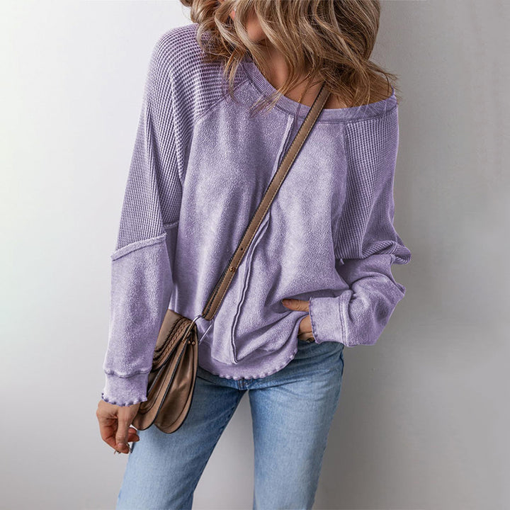 Casual Crew Neck Long Sleeve Reversed Seam Patchwork Loose Pullover Sweatshirt