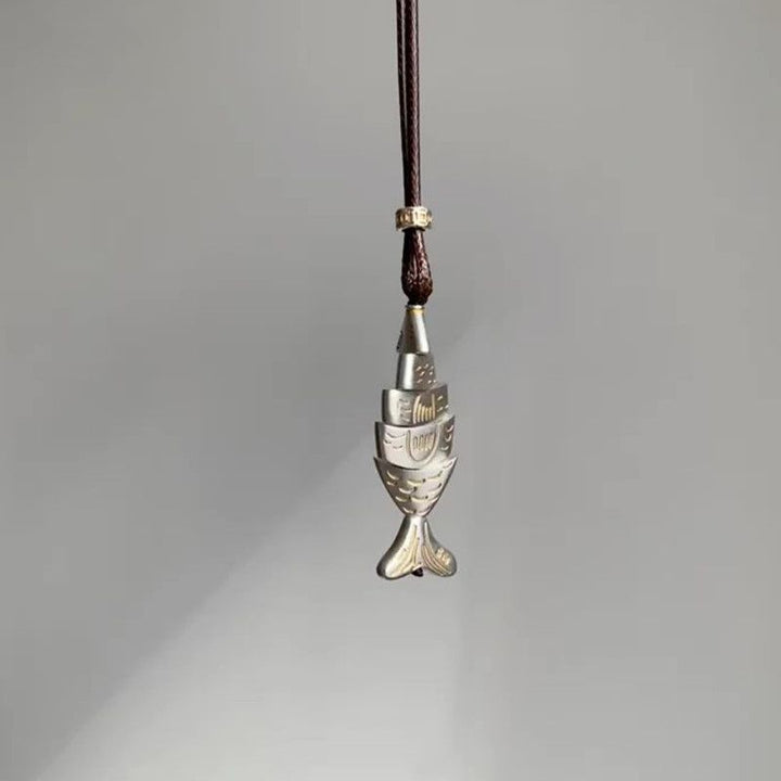 Vintage Fish Scale Pendant Necklace | Two-Tone Oxidized Leather Cord Choker