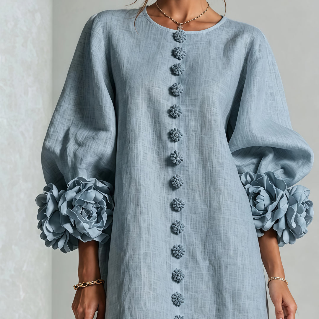 Floral-cuff puff-sleeve mini dress