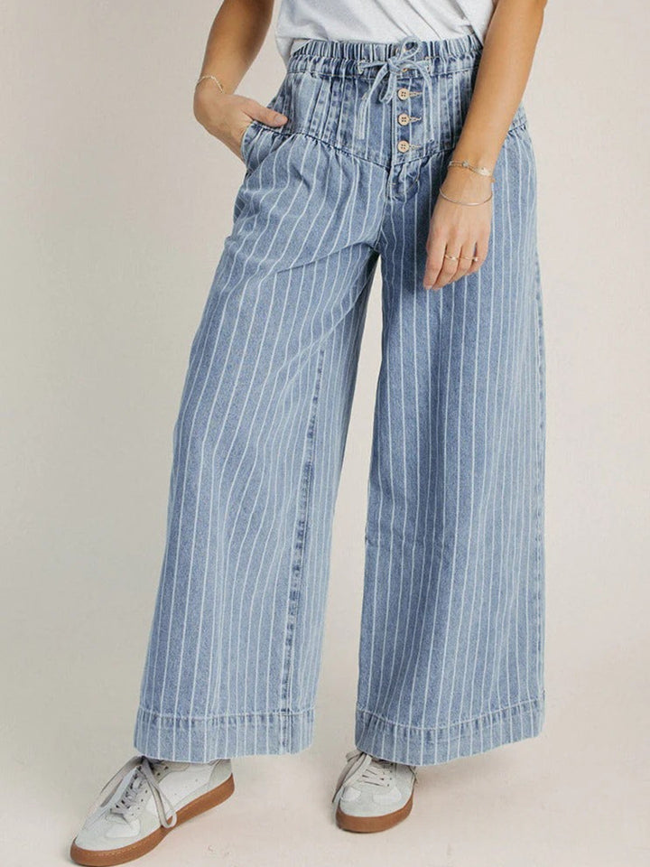 High-Waisted Denim Wide Leg Pants with Corset Waist