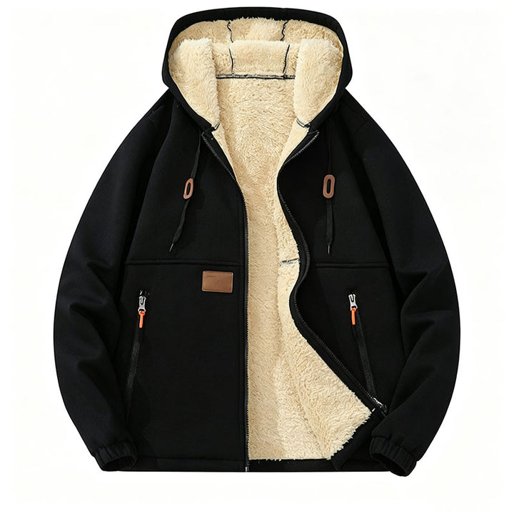 Fleece-lined loose-fitting casual hooded jacket