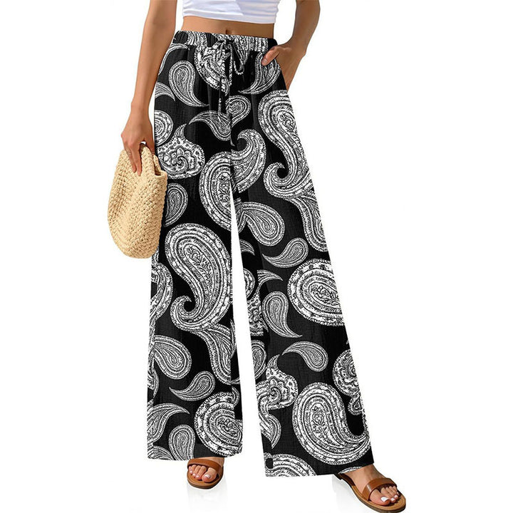 Printed loose-fitting wide-leg trousers