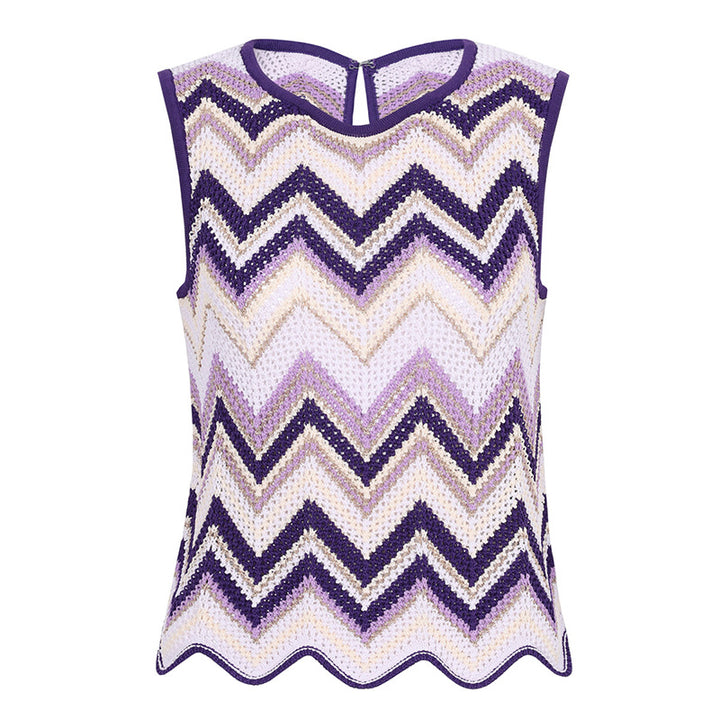 Casual wavy knit sleeveless vest and pants