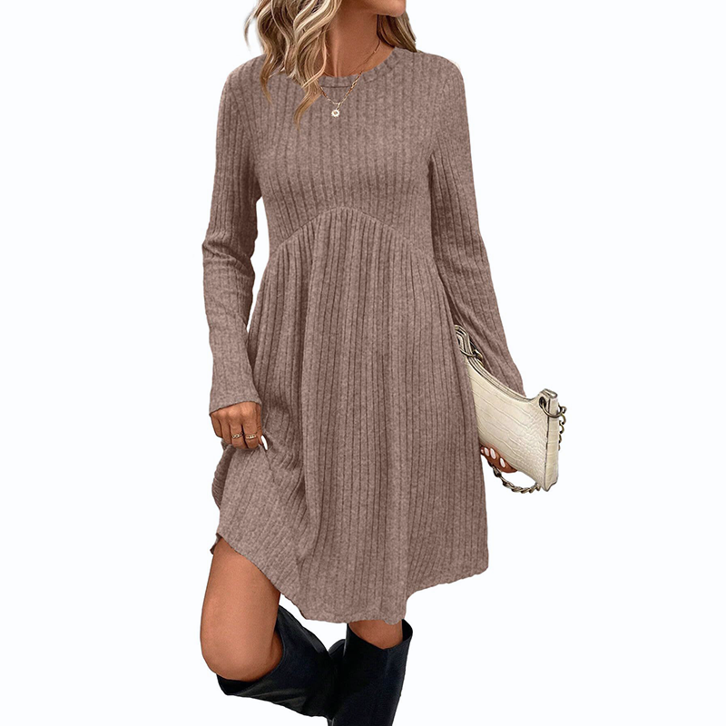 Ribbed Knit Dress With Side Pockets